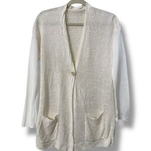 Brunello Cucinelli Silk Linen Sequin Cardigan Sweater Size Large Cream White